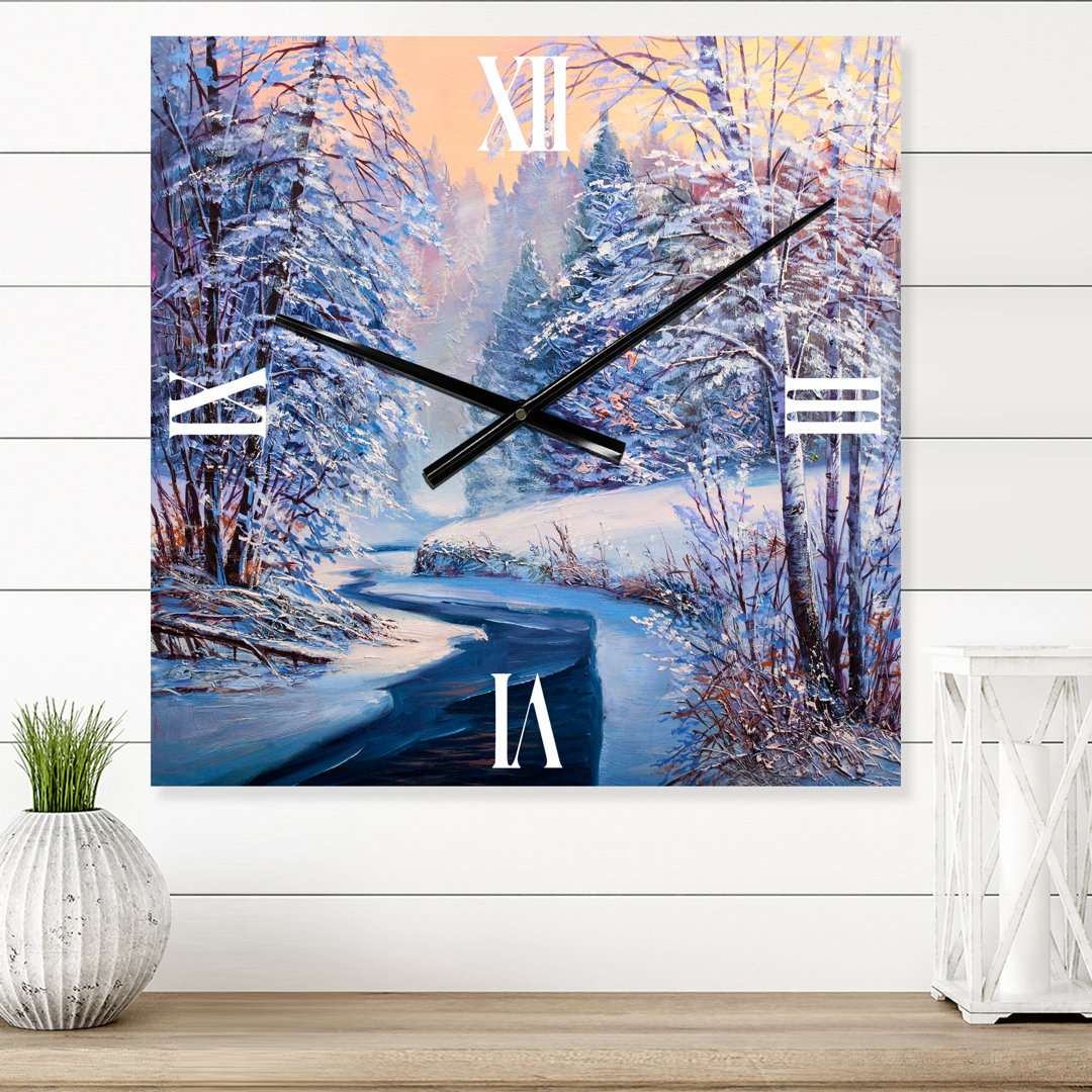Pastel Christmas Forest with River - Lake House Wall Clock The Holiday Aisle® 