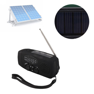 Radio solaire à manivelle avec lampe de poche DEL, portable FM/AM/WB/USB, pour les situations d'urgence et la prévention des catastrophes, noir, style européen