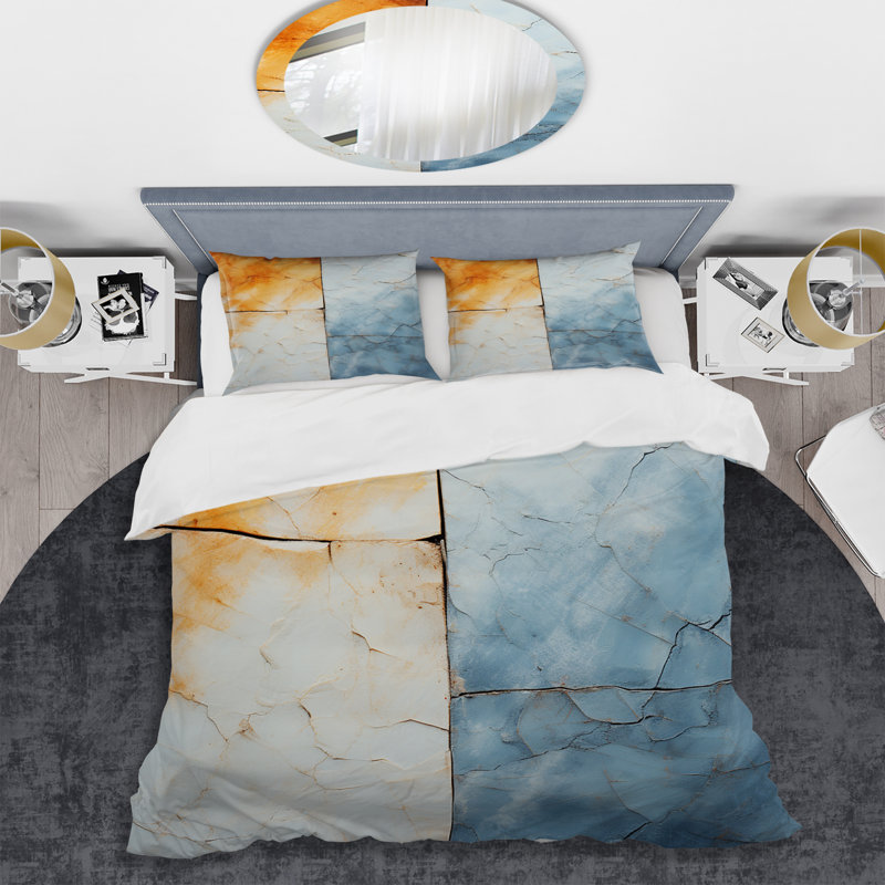 Ensemble de housse de couette en marbre jaune et bleu, Housse de couette pour lit simple