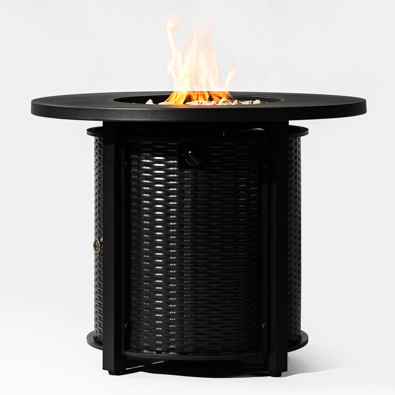 Black 32Inch Fire Table With Lava Rocks, Enhancing Ambiance Of Your Garden And Patio Pit Table, Ideal For Long-Term Outdoor Use