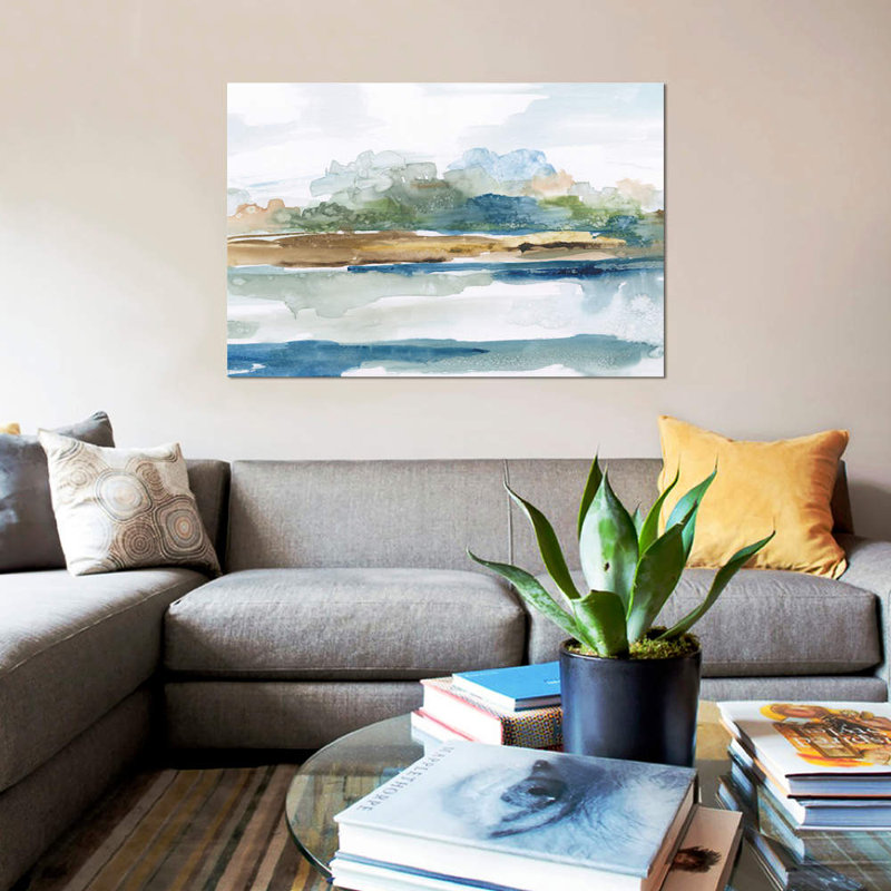 «Blue Solace», impression sur toile, H 18 po x l 26 po x P 1,5 po, Toile avec cadre noir, Pas de tapis