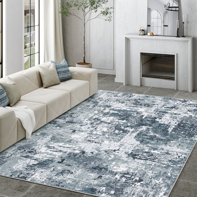 Tapis lavable abstrait moderne avec envers antidérapant Hshai, Rectangle 9 pi x 12 pi