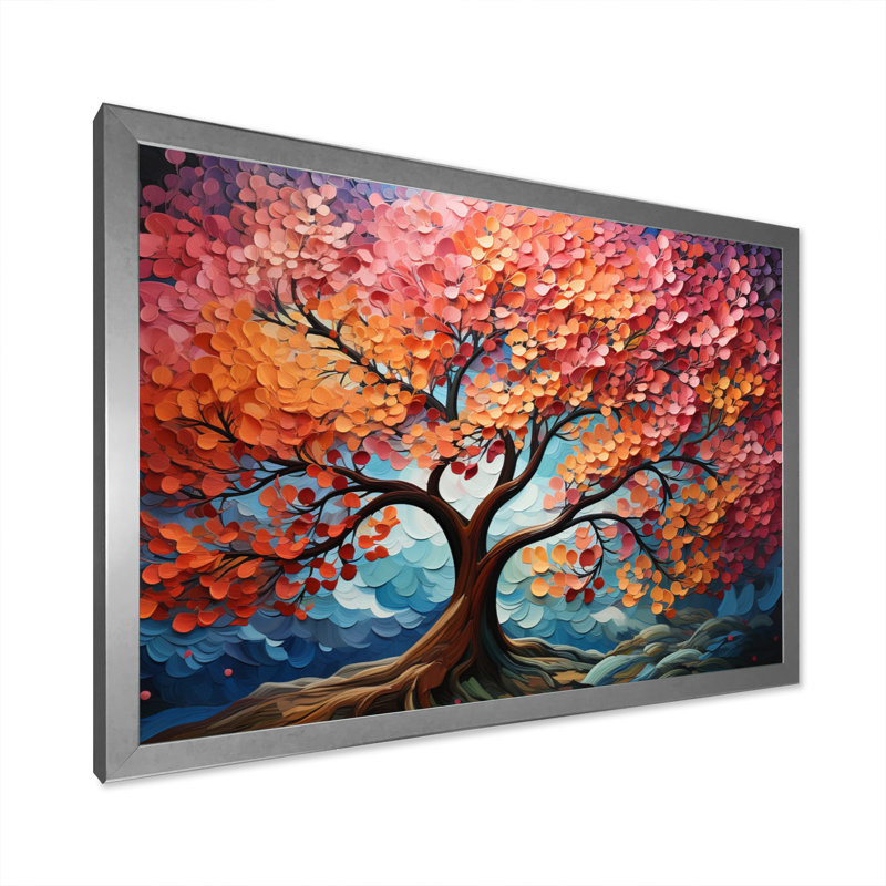 «Trees Abstract Pink Peach Symphony», reproduction, H 30 po x l 40 po x P 1,5 po, Cadre photo argenté