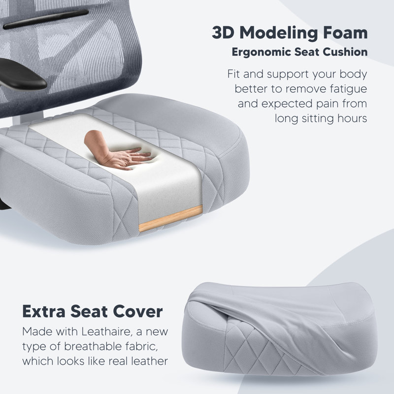Kymberlie Ergonomic Mesh Task Chair with Headrest, Silver White