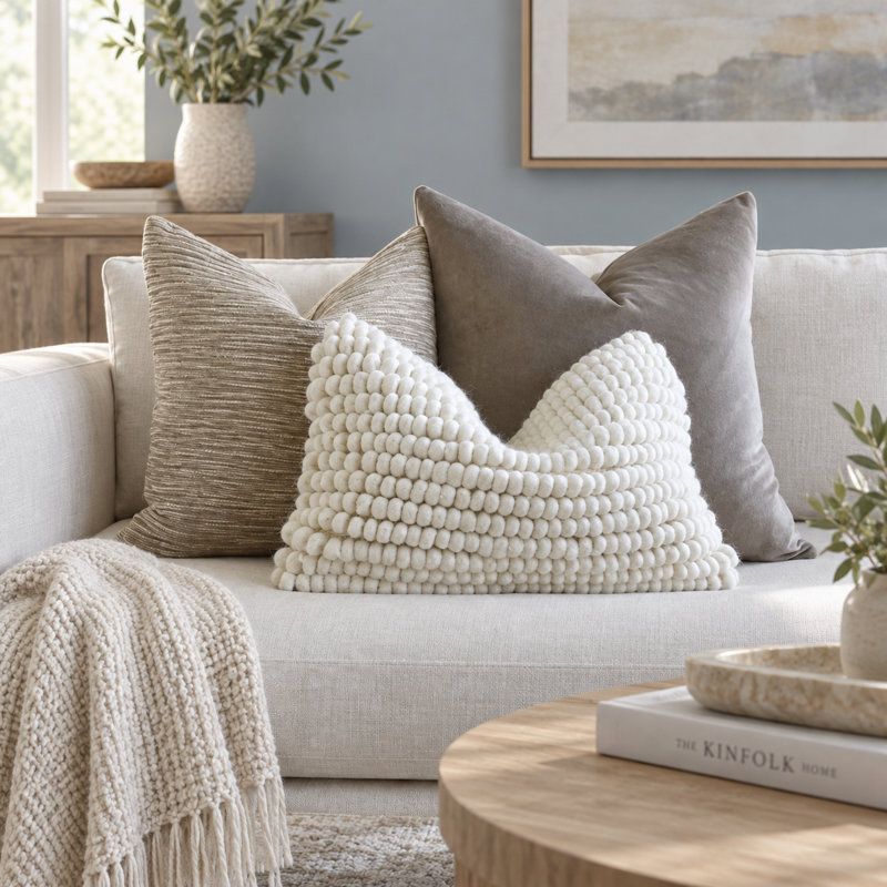 Velvet & Textured Handwoven Decorative Pillow Covers, Wool Lumbar