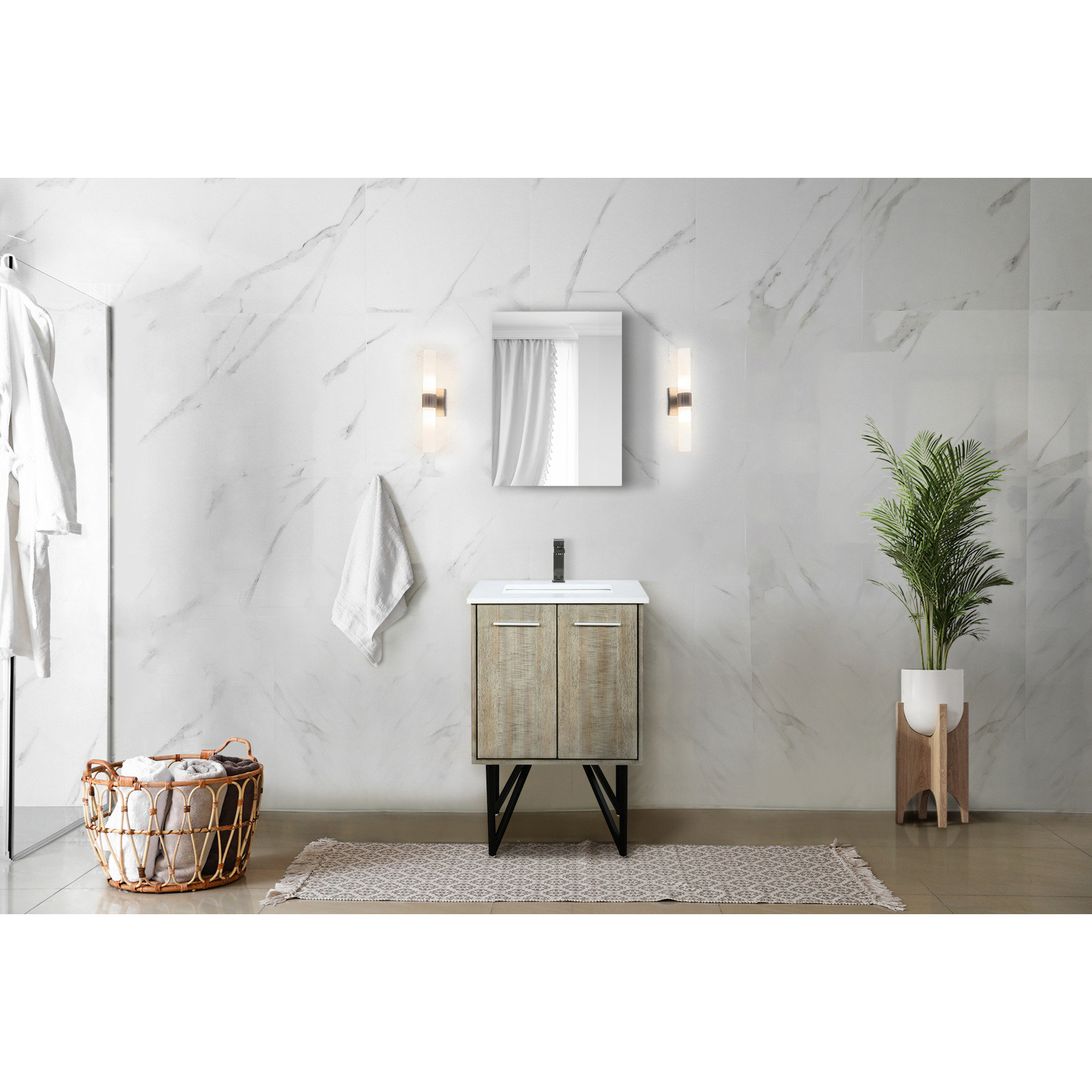 Hokku Designs 24 In. Wide Rustic Bath Vanity, White Quartz Top, Metal ...