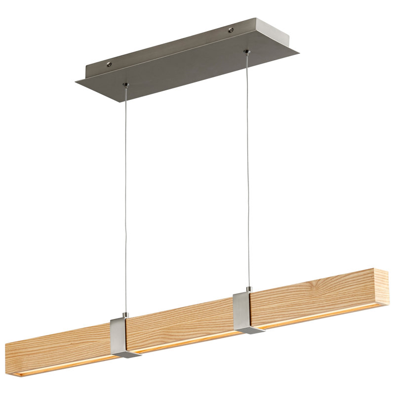 Luminaire suspendu linéaire à 1 lumière pour îlot de cuisine Nubell, Nickel satiné, Chêne blanc