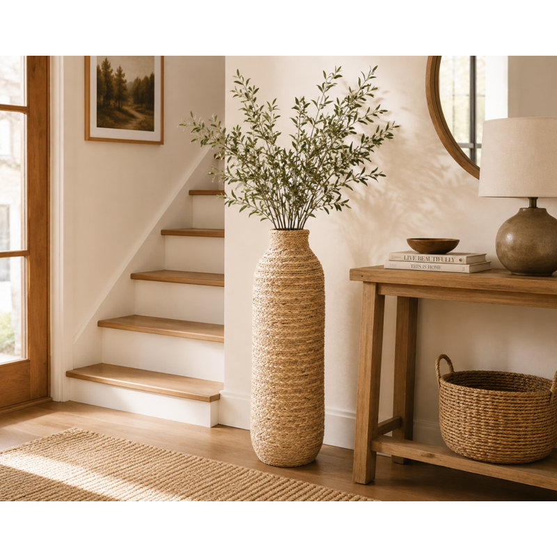 Brown Seagrass Handmade Slim Woven Tall Decorative Vase, 31.8" H x 9.15" W x 9.15" D