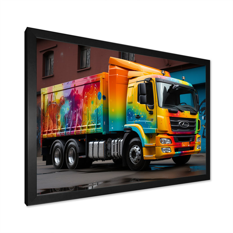 Graffiti urbain sur camion, livraison urbaine, Cadre simple noir, H 24 po x l 32 po x P 1 po