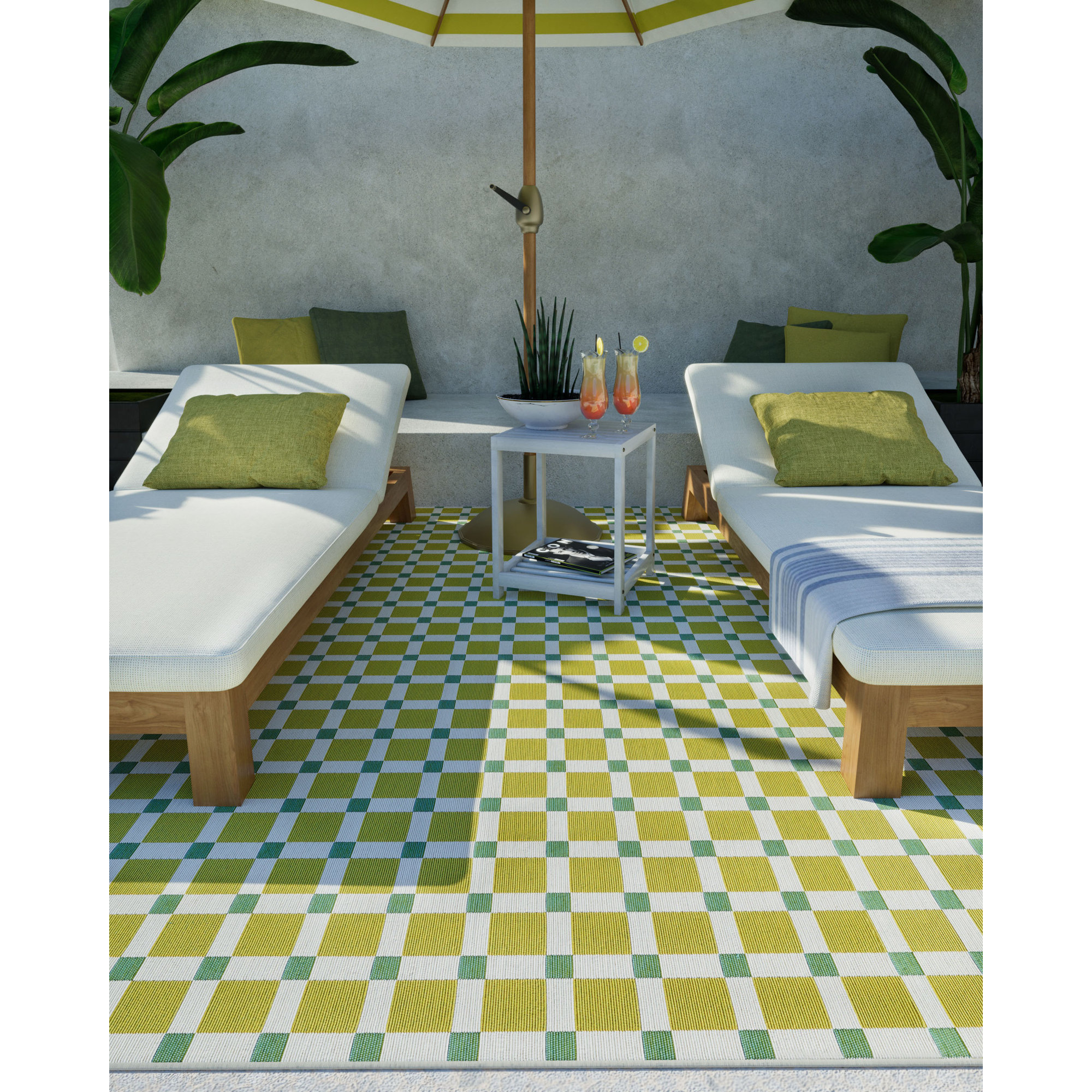Icon Geometric Indoor Outdoor Green Rug, Runner 2'8" x 8'