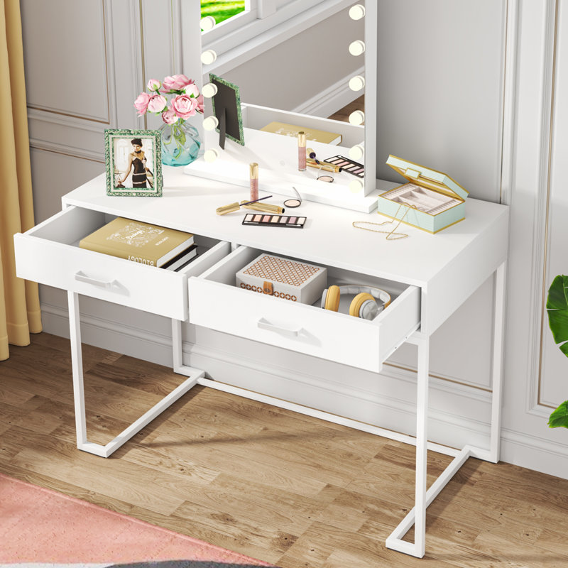 Bureau Secil avec 2 tiroirs Secil, Blanc, H 29,9 po x l 41,7 po x P 19,7 po