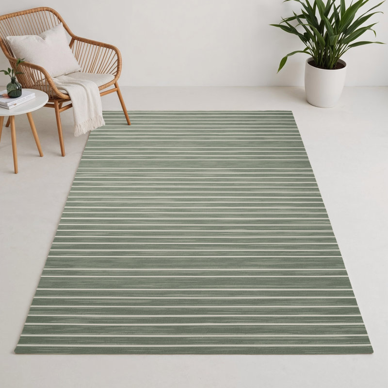 Tapis intérieur / extérieur vert HorizontalStripes, Rectangle 5 pi x 7 pi