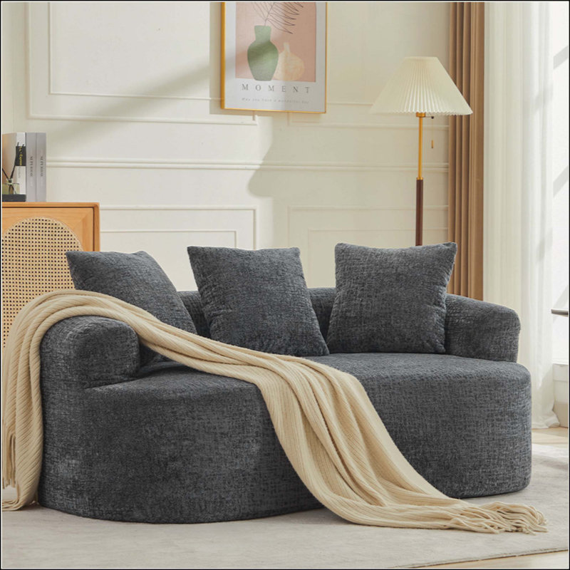 Causeuse incurvée, petit canapé en chenille avec 3 coussins, canapé profond pour appartement, salon, aucun assemblage requis