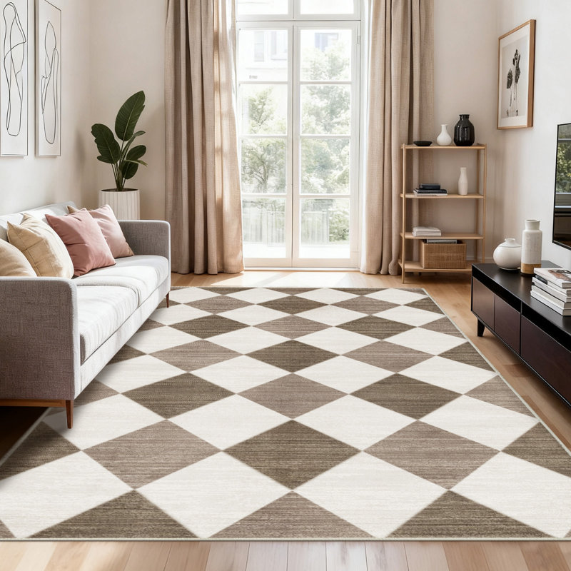 Tapis lavable brun café moderne à poils courts pour salon, chambre à coucher, entrée, hôtel, Rectangle 4 pi x 6 pi