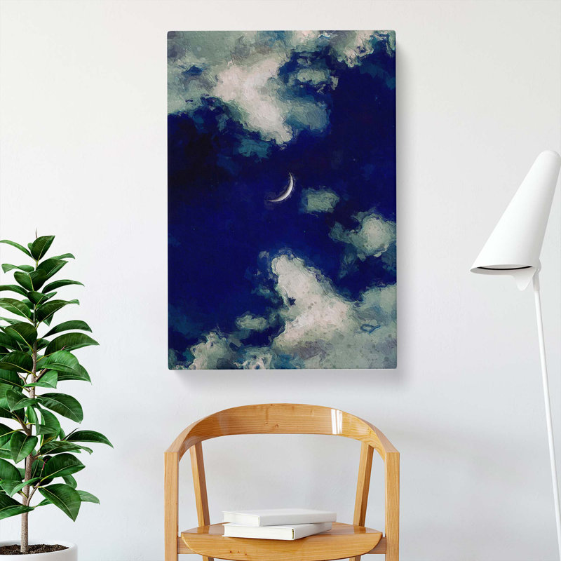 Crescent Moon Through the Clouds in Abstract - Wrapped Canvas, 76cm H x 50cm W x 3cm D