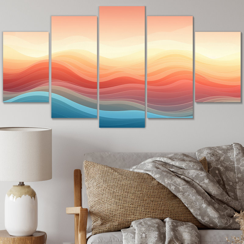 Futuriste vagues abstraites au pastel rétro - formes abstraites, reproduction d'art sur toile - 5 panneaux