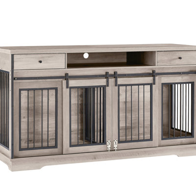 Super Large TV Cabinet Dog Crate Dog Cage With 2 Drawers End Table, Dog Cage Can Keep Two Dogs 66.1'' W X 23.6'' D X 36'' H.