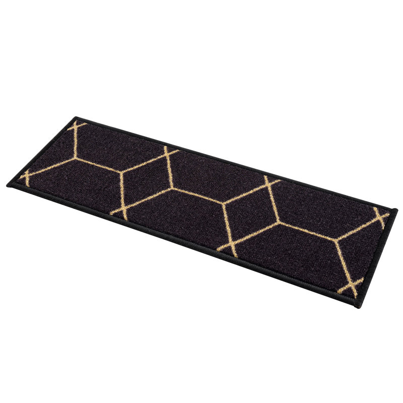 Tapis d’escalier antidérapant à motif hexagonal Tietjen, Noir