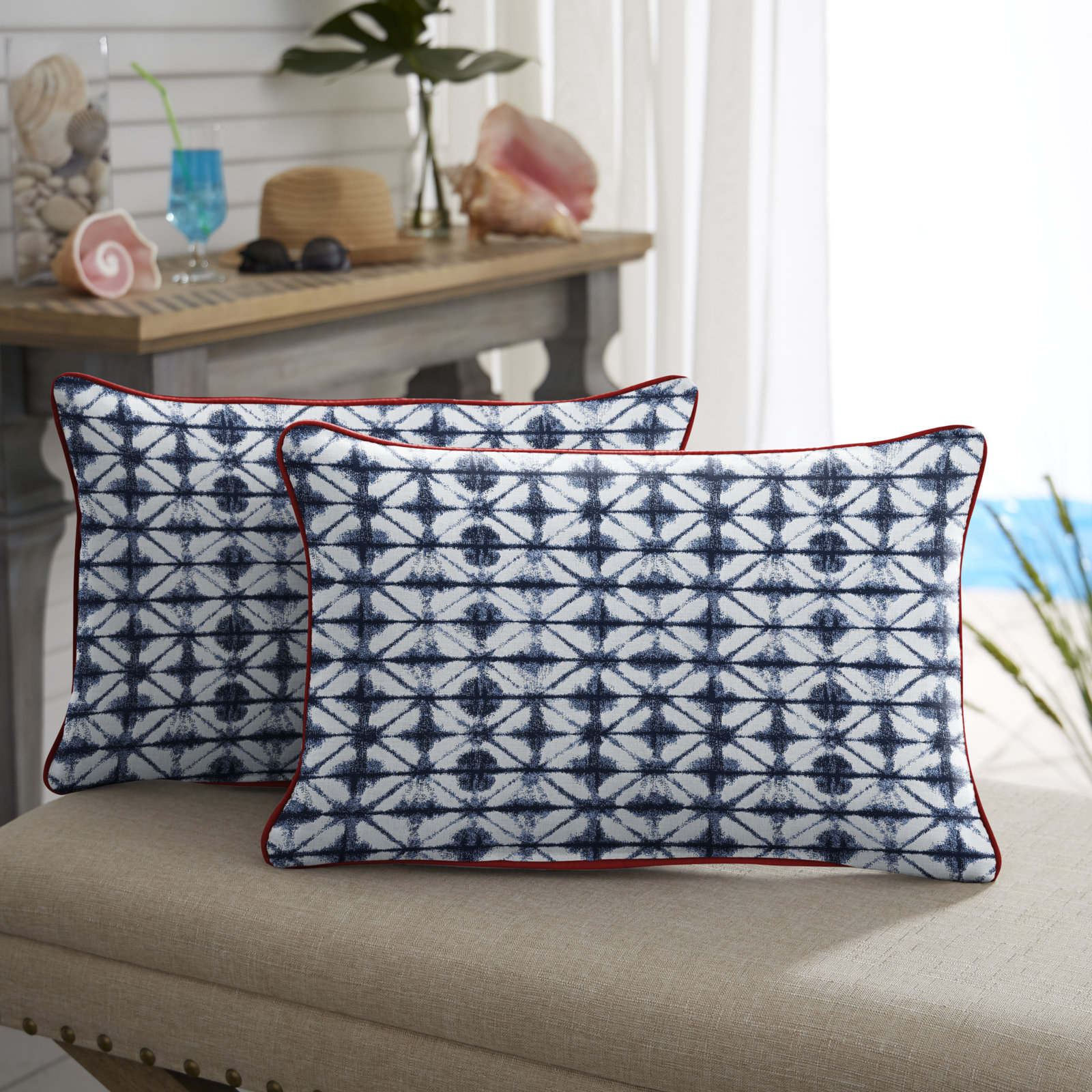 Gideon Geometric Indoor/Outdoor Lumbar Throw Pillow, 12" x 18", Jockey Red