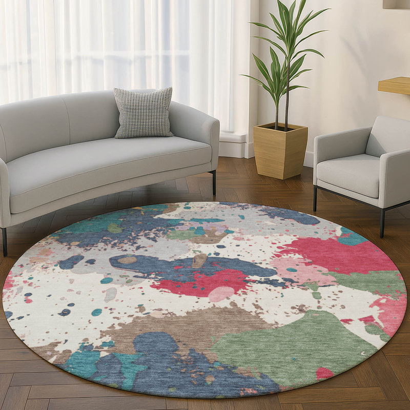 Tapis moderne lavable à la machine de qualité supérieure Mayfield AMF2217, Ivoire ivoire, Rond 8 pi
