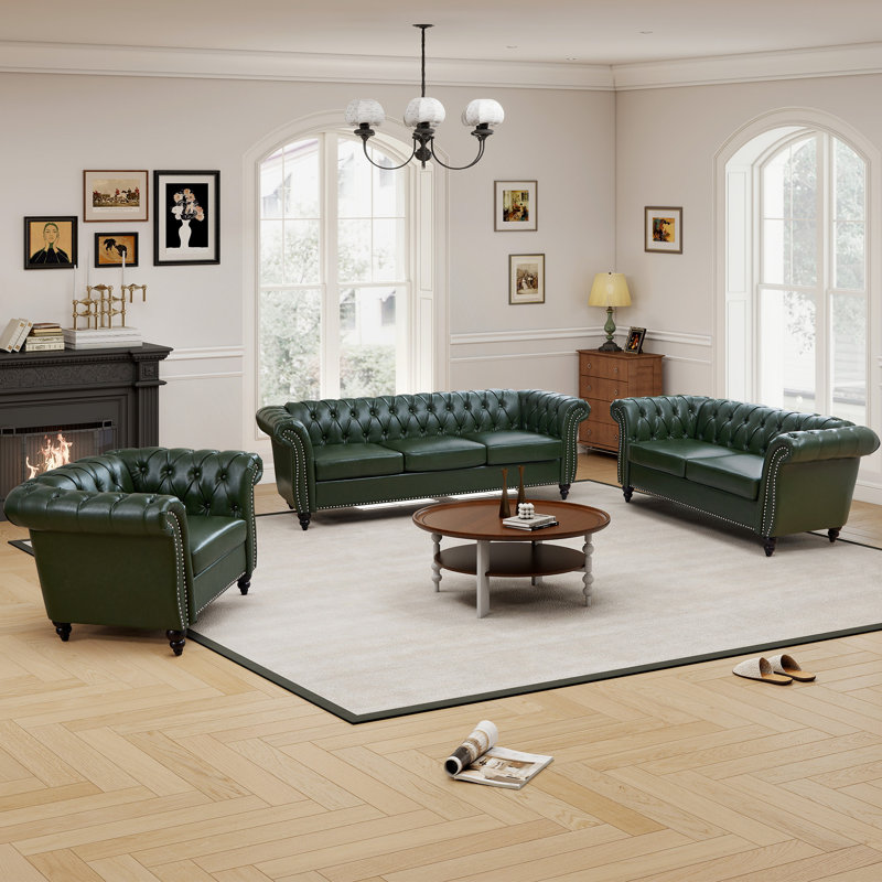 Ensemble de salon en similicuir 3 pièces, Vert