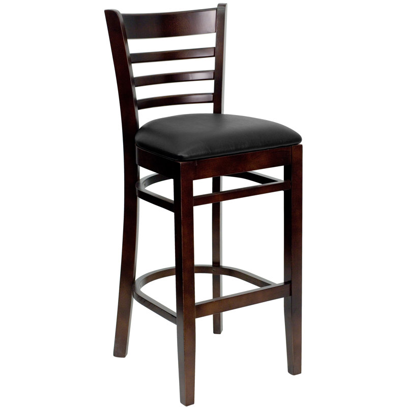 Tabouret de bar en bois à dossier vertical Prompton, Noir, Noyer