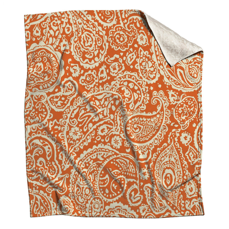 Orange Paisley Pattern Blankets, 60in W x 80in H