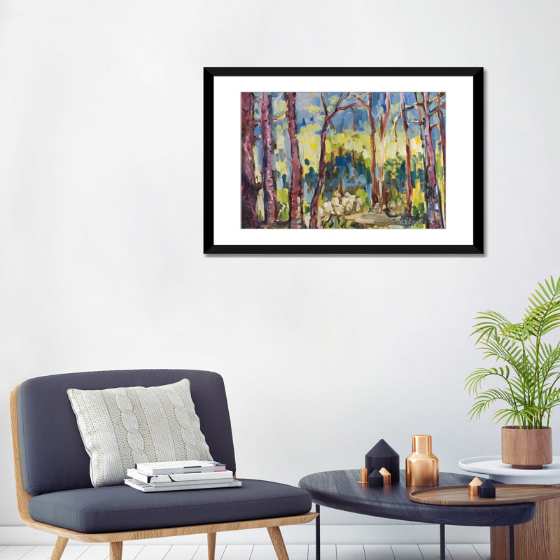 Impression sur toile brossy treeline i, H 16 po x l 24 po x P 1 po, Papier d'art encadré noir, Blanc