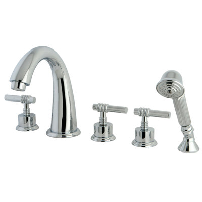 Kingston Brass Manhattan Three-Handle 5-Hole Deck Mount Roman Tub Faucet with Hand Shower