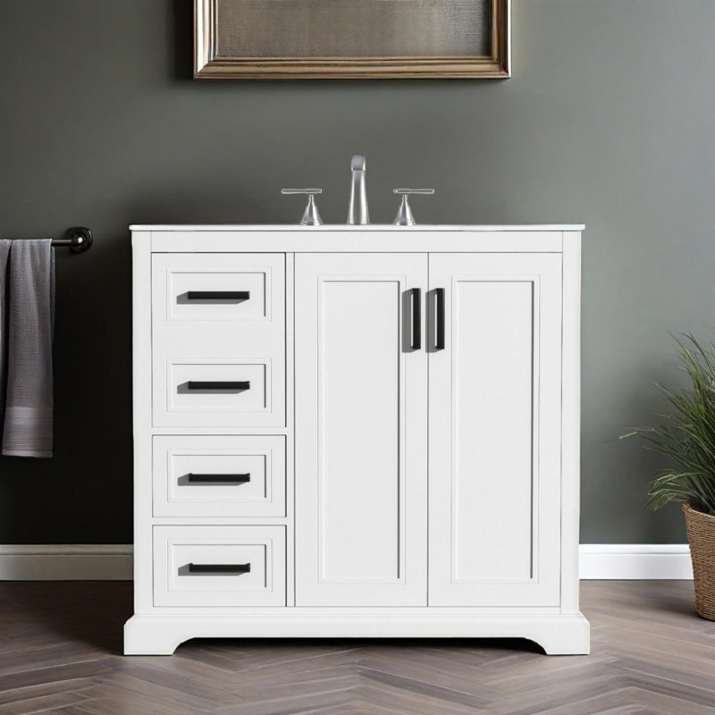 Meuble-lavabo moderne 36 po avec lavabo en céramique, porte à fermeture douce, tablette réglable et 3 tiroirs