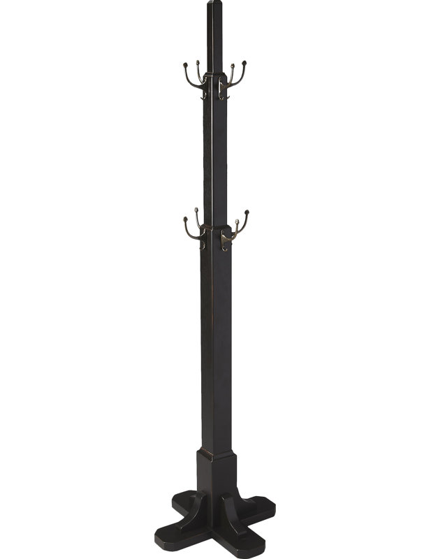 Anaja Solid Wood Freestanding 8 - Hook Coat Rack, Black Licorice