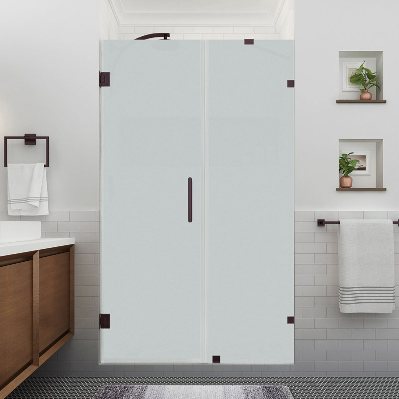Nautis XL 52.25 in. to 53.25 in. W x 80" H Hinged Frameless Shower Door w/Ultra-Bright Frosted Glass, Bronze