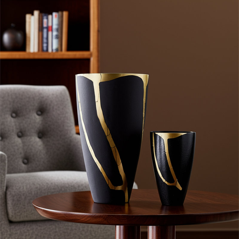 Vases décoratifs modernes en métal et laiton - Décoration d'appoint pour la maison, le bureau, la chambre à coucher ou le salon - Finition contemporaine élégante - Ensemble de 2 - 14 ", 9" brun et noir