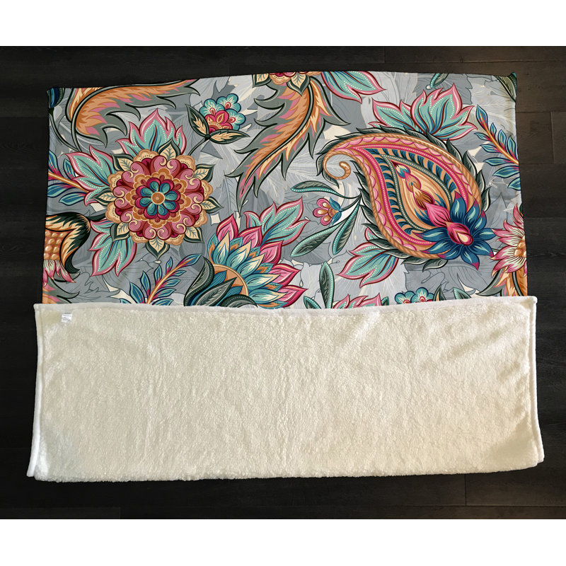 Plain Weave / Muslin Throw Blanket, Gray/Pink Floral