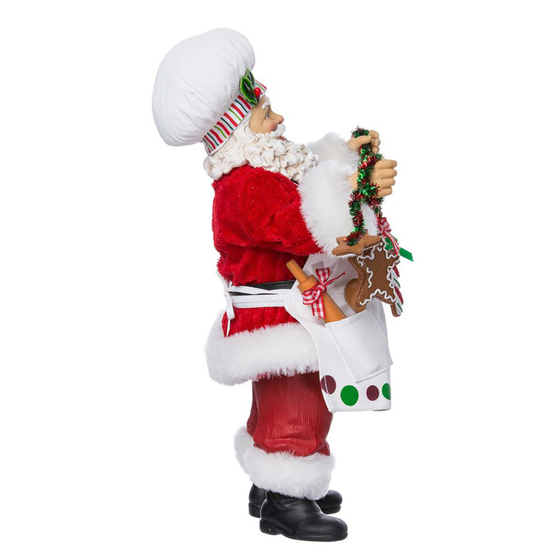 12-Inch Christmas Chef Santa Figurine with Tinsel Garland
