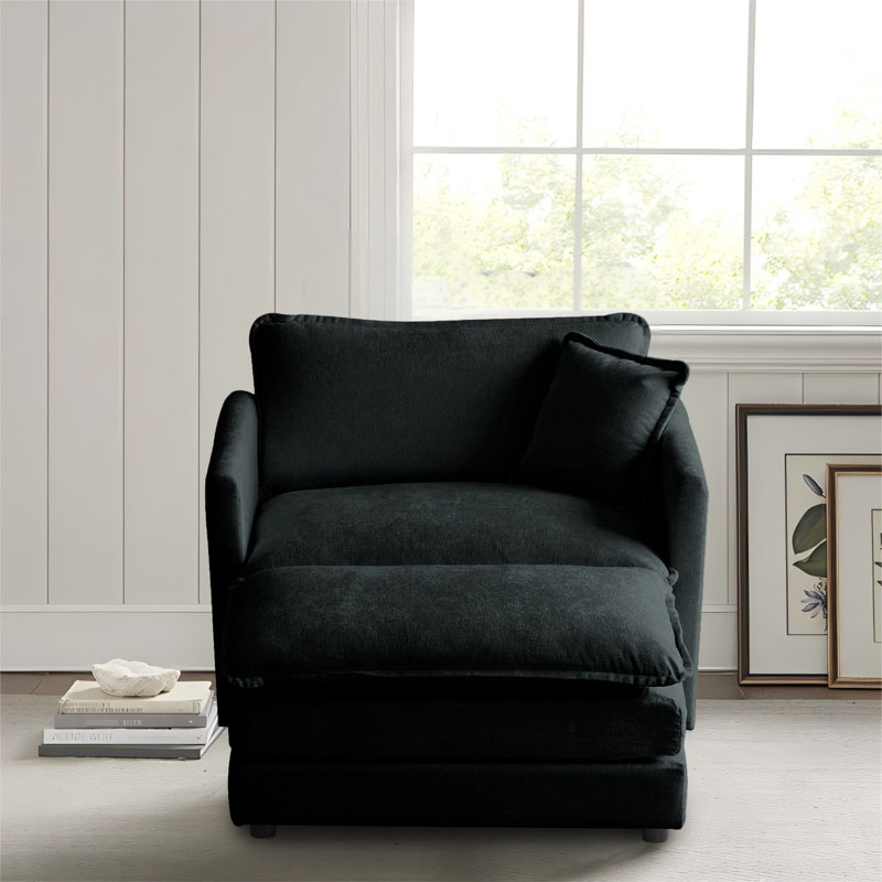 Canapé modulaire simple avec repose-pieds Chenille, Chenille noir