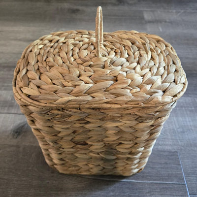 1.5 Gallon Wicker Waste Basket with Lid, Boho Handwoven Trash Can for Bathroom Bedroom Office