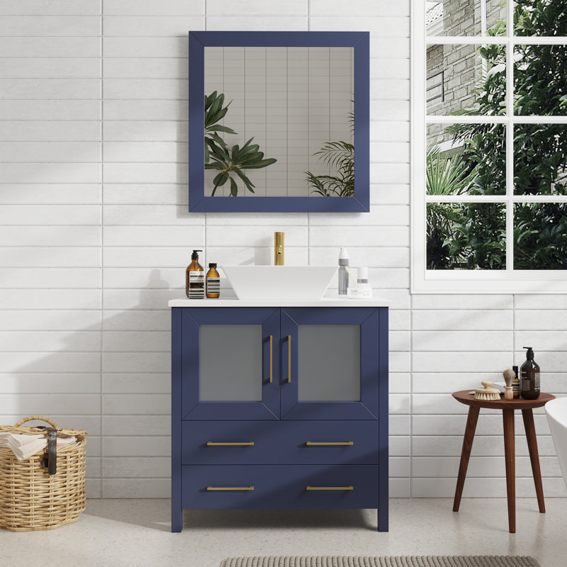 Ensemble de meuble-lavabo simple avec miroir , Bleu, l 30 po