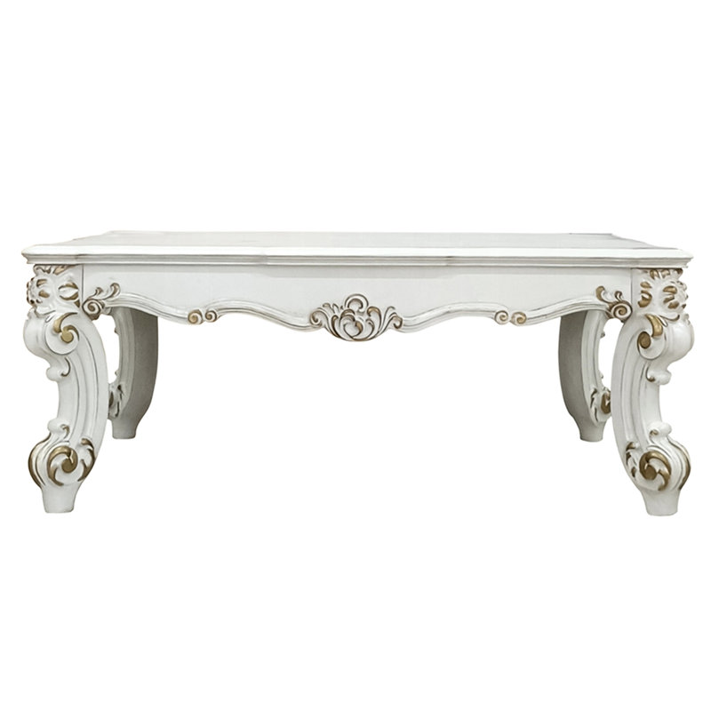 Table basse classique avec perles décoratives et volutes décoratives - Rehausse l'attrait visuel de l'ambiance complexe des pieds