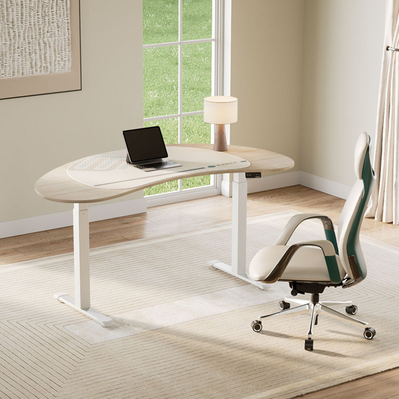 Rachedi 70'' W Cashew Shape Height Adjustable Standing Desk, Maple