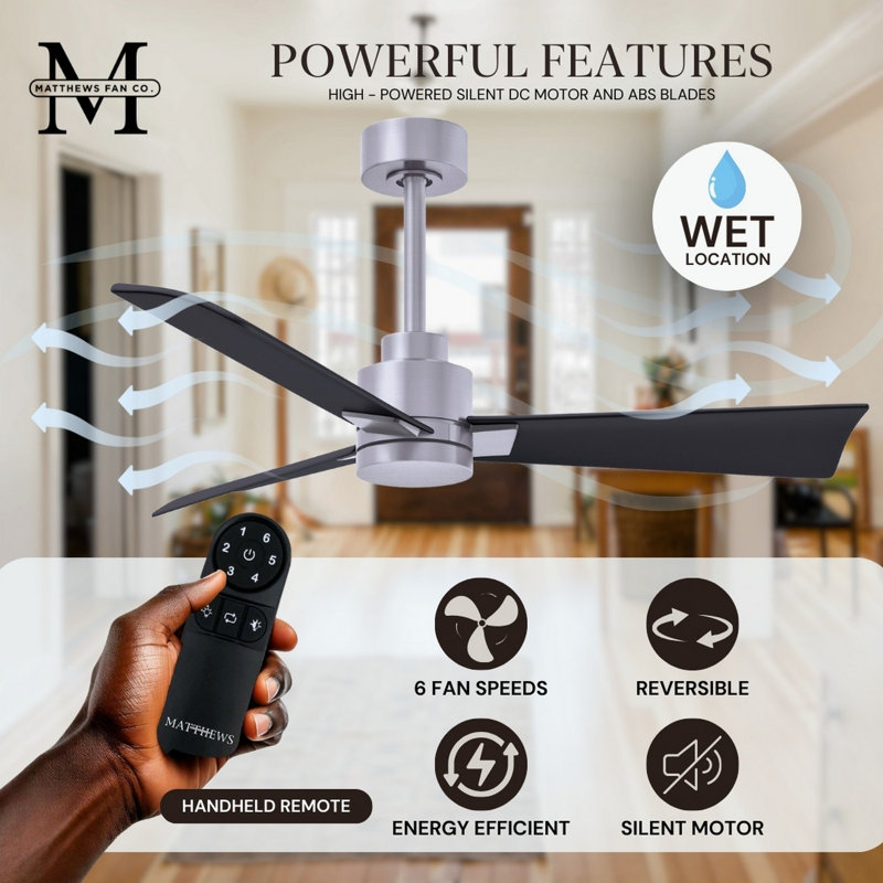 Alessandra Outdoor Downrod Ceiling Fan, Matte Black, Brushed Nickel