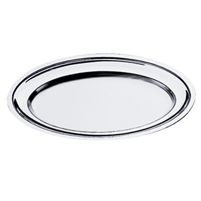 Assiette de service ovale avec bords renforcés menu et banquet - 12 pièces - Acier inoxydable