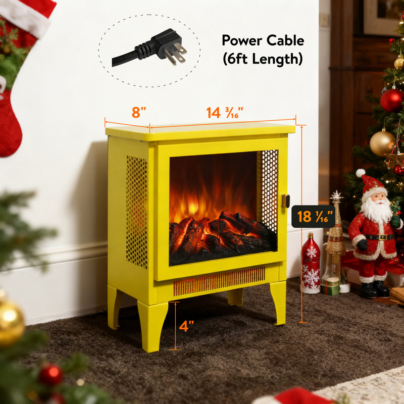 18" Electric Fireplace, Freestanding Fireplace Heater With Realistic Flame & Log, Overheat Protection, 700w/1400w, Yellow