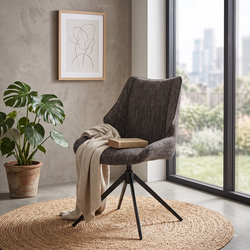 Chaises de salle à manger pivotantes modernes en chenille brun - ensemble de 2 chaises d'appoint à oreilles rembourrées avec base en fer