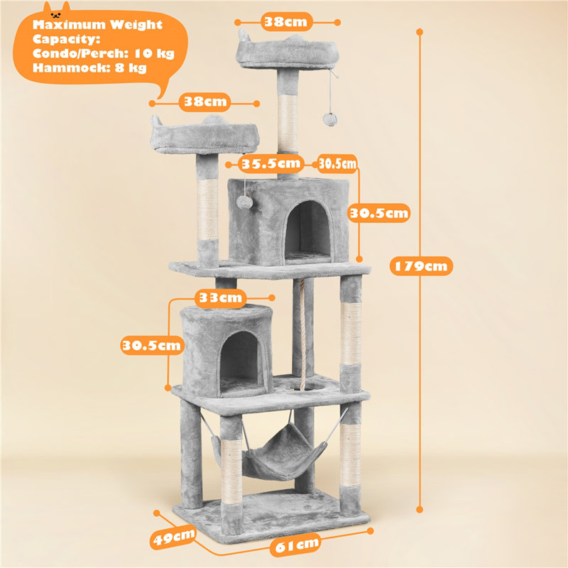 Arion 179cm H Cat Tree, Light Grey