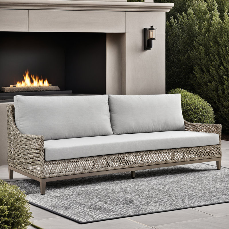 Comras Wicker And Aluminum Outdoor Sofa In Brown With Gray Cushions