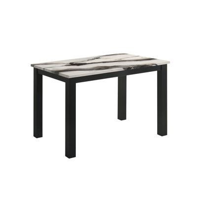1pc Faux Marble Top Rectangular Dining Table Wooden Dining Room Furniture Modern Contemporary Black Charcoal Finish
