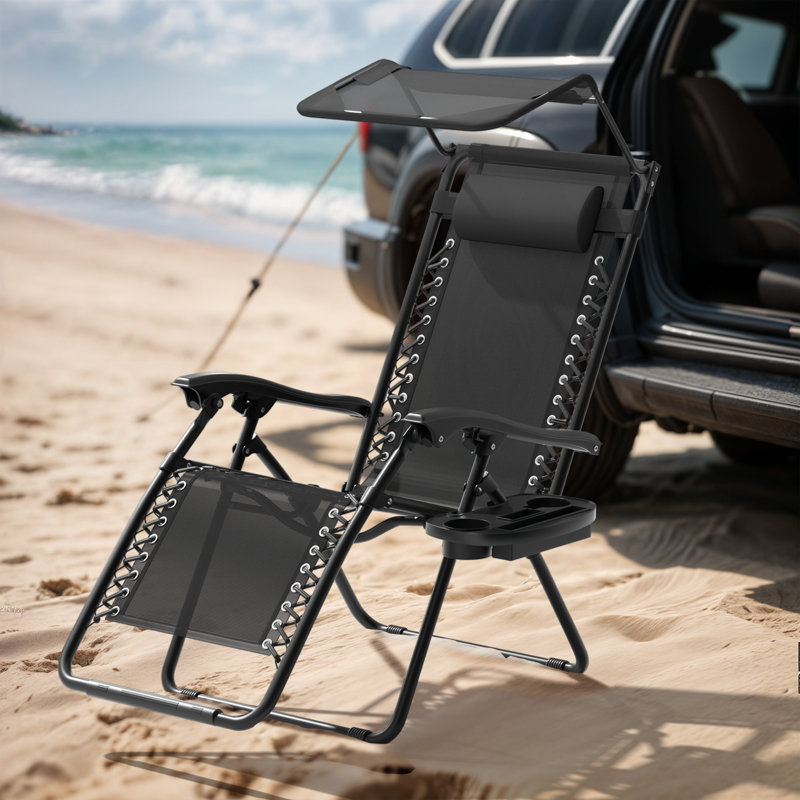 Zero Gravity Chair With Canopy Shade 330 Lb Capacity Adjustable Recliner Headrest For Outdoor Patio Or Beach, Black