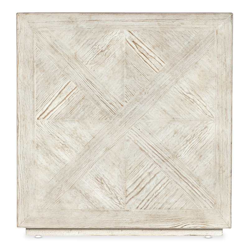 Rustic Beige Wood and Stone Square End Table