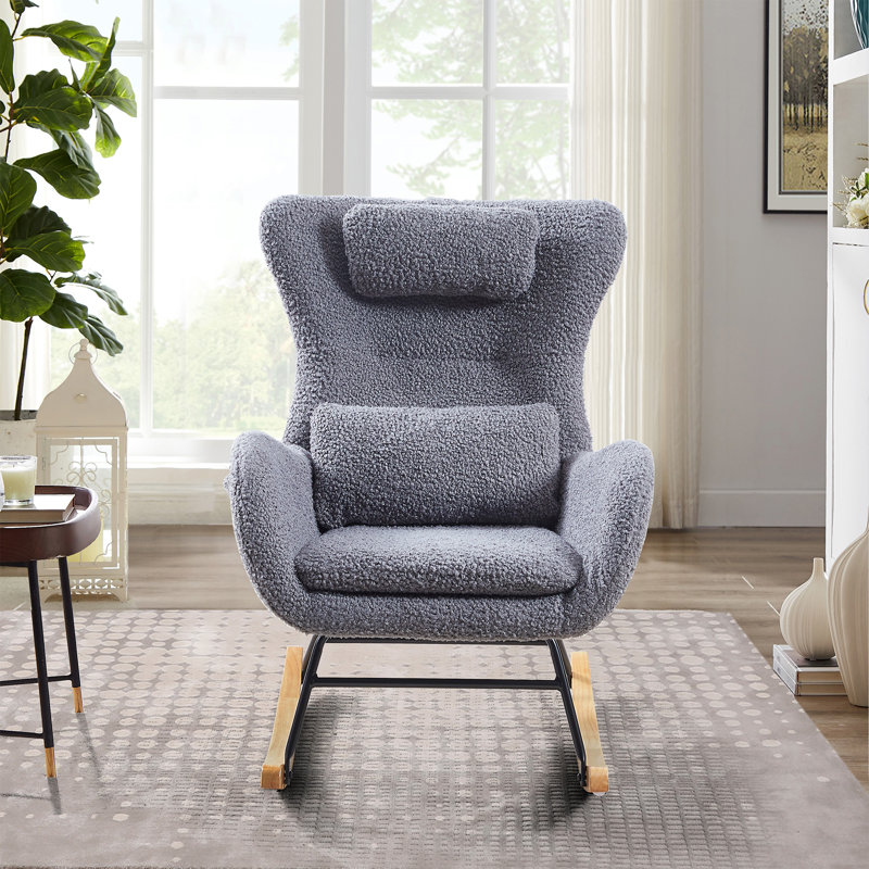 Chaise berçante, chaise berçante moderne avec dossier haut, Gris